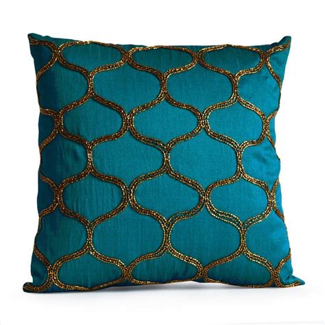 Designer Pillow Covers, Teal Pillow Covers, Turquoise Pillow, Brown Trellis Geometric Gold ...