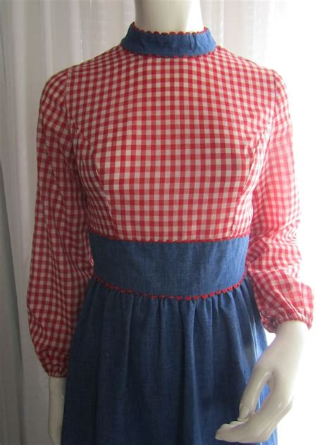 1960's Ladies Red/White CHECKERED & Blue DRESS by Vic… - Gem