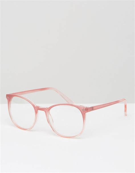 Asos Geeky Round Clear Lens Glasses In Pink in Pink | Lyst