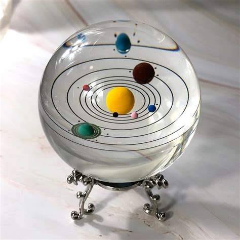 80mm Colorful Crystal Solar System Ball Miniature Planets Model Glass ...