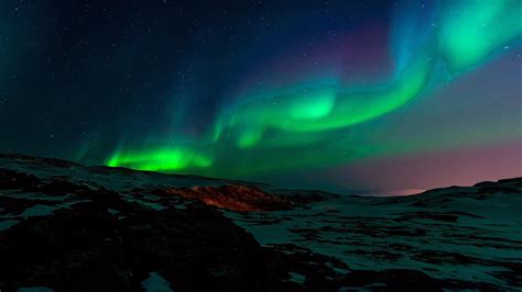 lagoon, polar lights, aurora polaris, night, 1080P, nature, power in nature, stars, dramatic sky ...