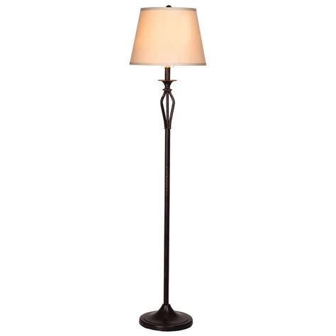 Hampton Bay Rhodes 58.50 in. Bronze Floor Lamp with Natural Linen Shade ...