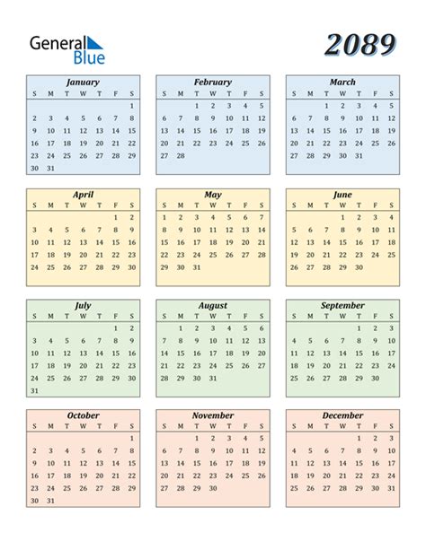 2089 Calendar (PDF, Word, Excel)