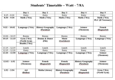 Mr. Watt's Grade 7/8A Classroom Blog: 7/8A Classroom Schedule