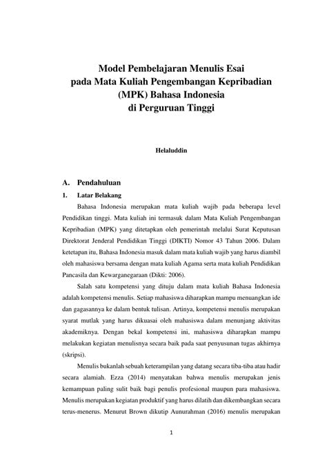 (PDF) Model Pembelajaran Menulis Esai di PT