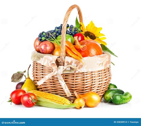 Autumnal Harvest Vegetables And Fruits In Basket Stock Images - Image: 32830914