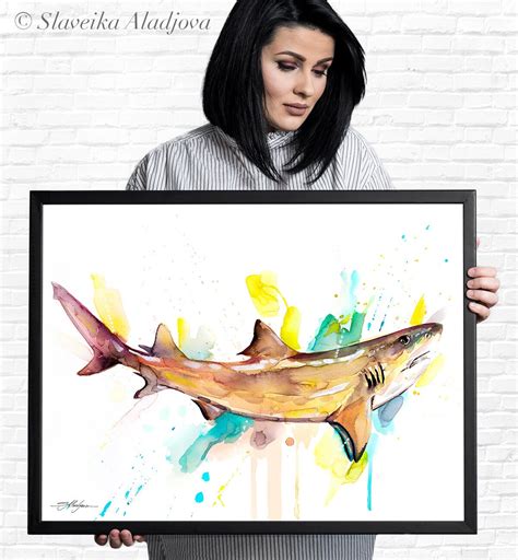 Lemon shark watercolor painting print by Slaveika Aladjova, art, animal ...