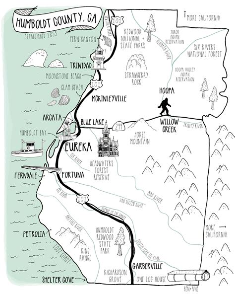 Humboldt County Map Illustrated Map Art Print - Etsy