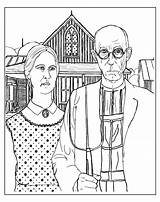 Grant Wood  American Gothic Masterpiece Coloring Pages For Adults sketch template