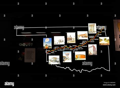 Oklahoma Map shows stops Route 66 Museum Clinton Oklahoma Stock Photo - Alamy