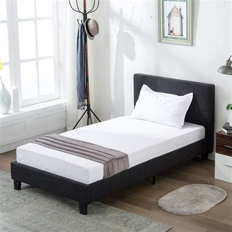 Mecor Upholstered Linen Platform Twin Size Bed Metal Frame - with Solid ...