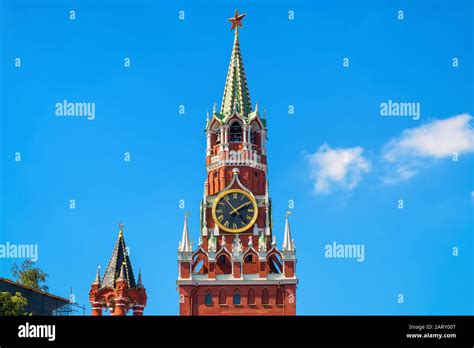 The famous Spasskaya tower of Moscow Kremlin, Russia. The Moscow Kremlin is the residence of the ...