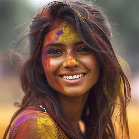 Premium AI Image | Holi Festival Of Colours indian girl woman powder paint on dress Illustration ...