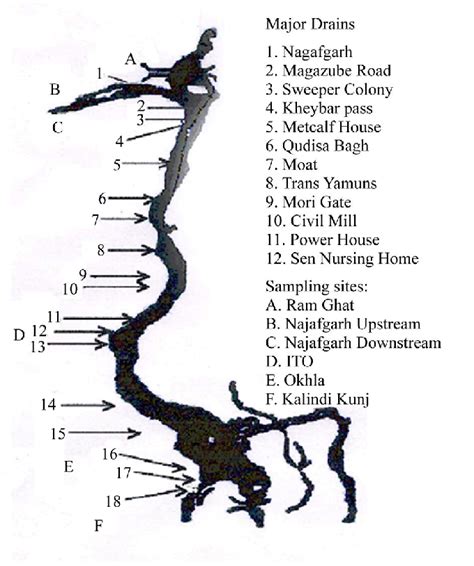 Map of the Yamuna River in Delhi showing sampling sites. | Download ...