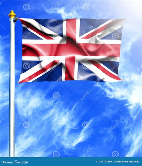 Blue Sky and Mast with Hanged Waving Flag of Great Britain Stock ...