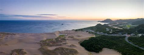 Aerial View of Sunrise on Tottori Sand Dunes and Sea of Japan Coast ...