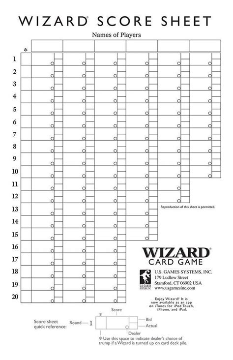 Wizard Card Game Score Sheet – White Knight