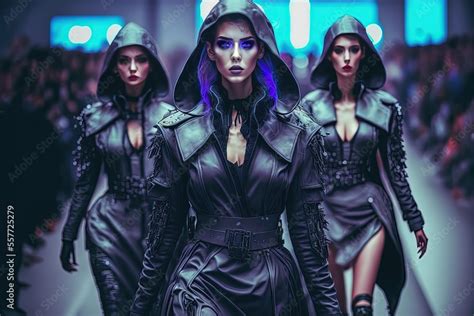 Futuristic fashion show with beautiful women model and futuristic ...