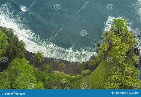 Aerial View of a Secluded Black Sand Beach in Hawaii Stock Image - Image of coast, lifestyle ...