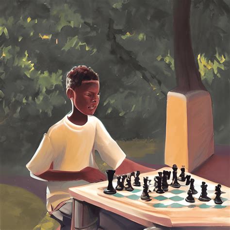 Young Black Boy Playing Chess in the Park at Sunset · Creative Fabrica