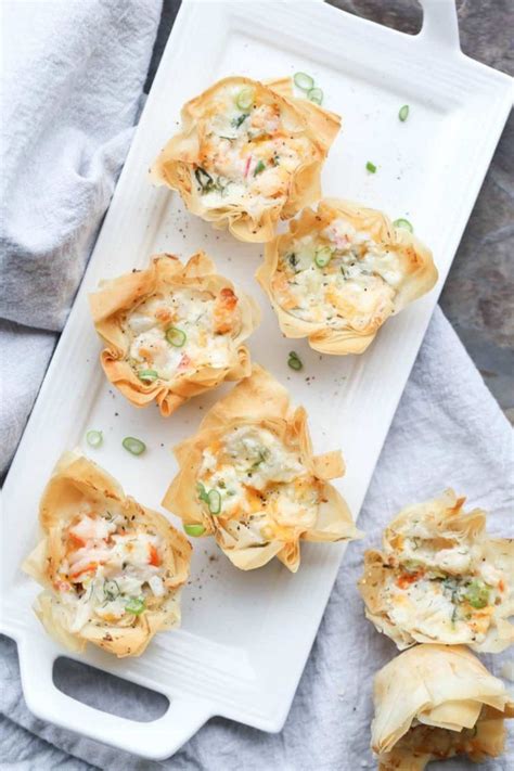 A simple phyllo dough appetizer with a cheesy seafood fillings ...