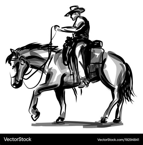 Ink sketch a cowboy on a horse Royalty Free Vector Image