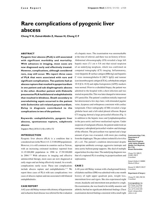 (PDF) Rare complications of pyogenic liver abscess