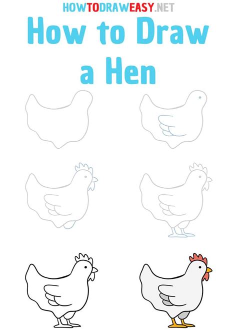 How to Draw a Hen Step by Step | Drawing lessons for kids, Chicken ...