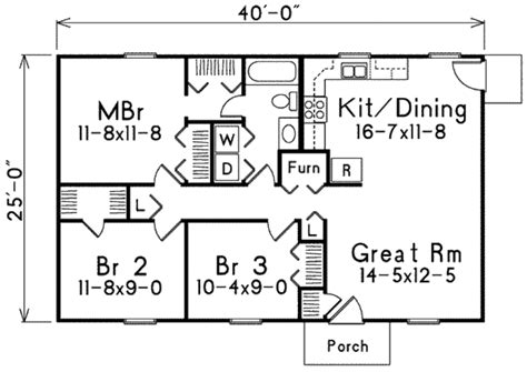 Traditional Style House Plan - 3 Beds 1 Baths 1000 Sq/Ft Plan #57-221 ...