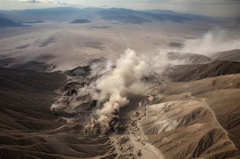 Aerial View of Fault Lines and Earthquakes, with Smoke Billowing from the Earth Stock Photo ...