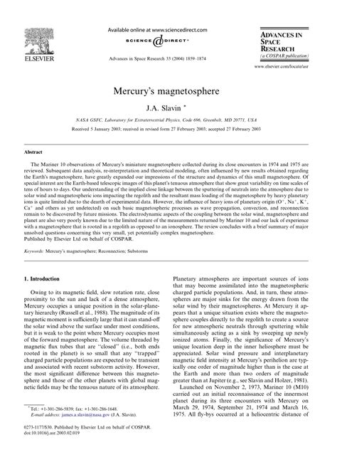 (PDF) Mercury's magnetosphere