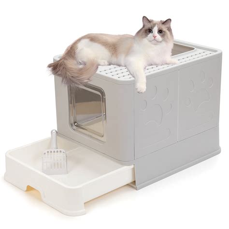 Suhaco Large Cat Litter Box with Lid Enclosed Cat Toilet Foldable Top Entry Cat Potty Anti ...