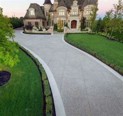 Home Front Yard Long Concrete Driveway Design Ideas | Stamped concrete driveway, Driveway design ...