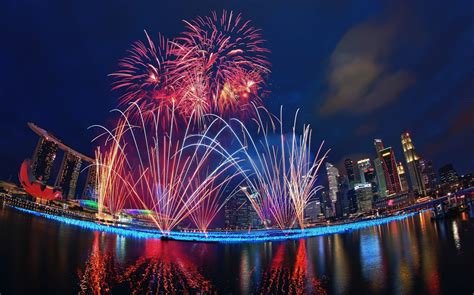 singapore, Night, Holiday, Fireworks, Fireworks, New Year, Water, Metropolis, Marina, Bay, Sands ...