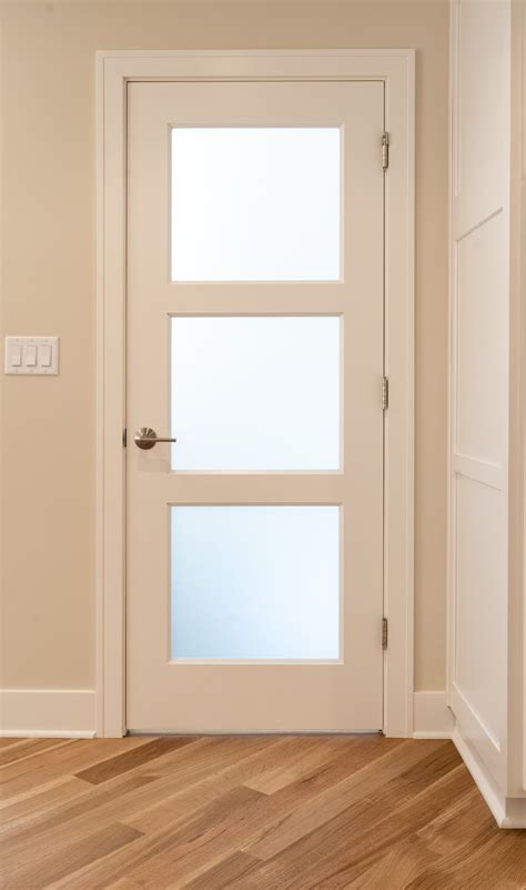 Trustile 3 panel frosted glass door brushed nickel ball bearing hinges | Glass bathroom door ...