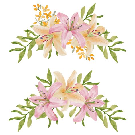 Watercolor curved lily flower arrangement set 1180553 Vector Art at Vecteezy