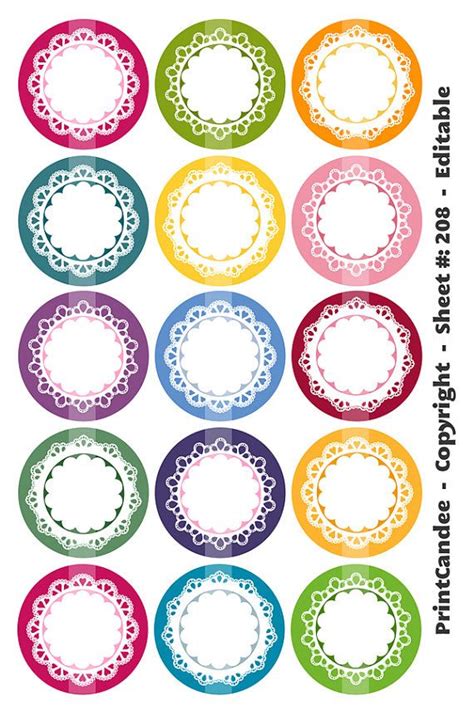 1 Inch Circles Editable PDF 4x6 Delicate Lace by printcandee | 발렌타인 공예 ...