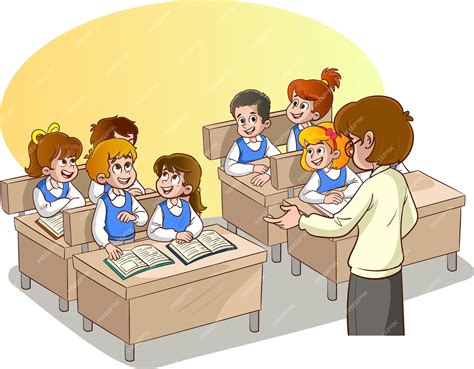 Premium Vector | Vector illustration of teacher and students in classroom