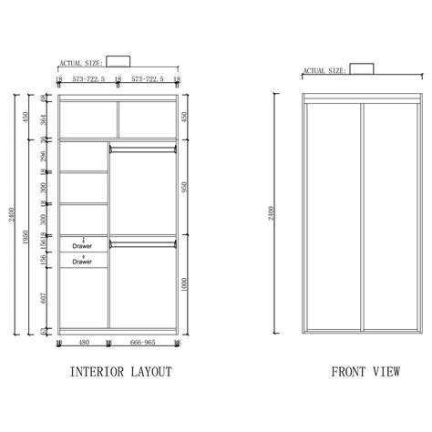 Wardrobe Drawing With Dimensions - Image to u