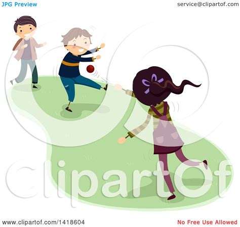 Clipart of a Group of Children Playing Dodgeball - Royalty Free Vector ...