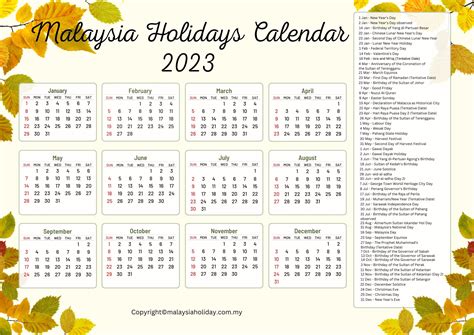 Public Holidays 2023 In Malaysia - PELAJARAN