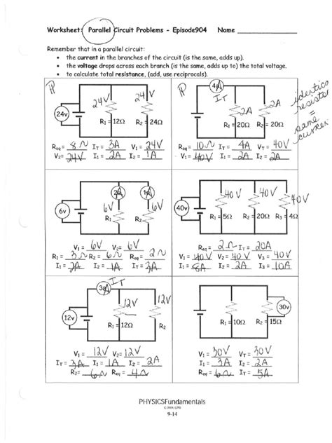 Worksheet Parallel Circuit Problems | PDF