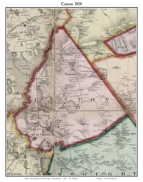 Canton, Massachusetts 1858 Old Town Map Custom Print - Norfolk Co ...