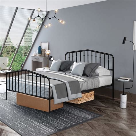 Costway Queen Size Metal Bed Frame Steel Slat Platform Headboard ...