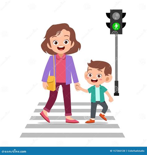 Parent with Kid Cross Road Vector Illustration Stock Illustration - Illustration of safety ...