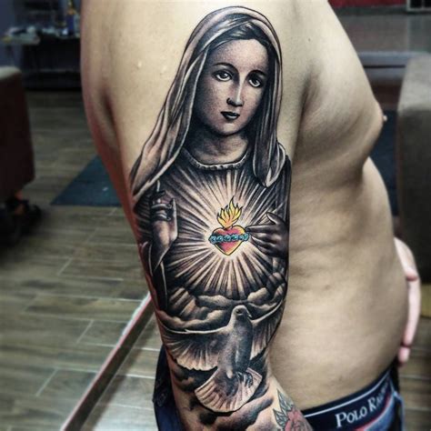 Sagrado Corazon De Jesus Tattoo : Wild Rose Damen Guadalupe Tattoo Shirt Mutter Maria Heiliges ...