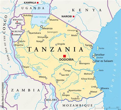 Tanzania map (Tansania Landkarte) Stock Vector | Adobe Stock