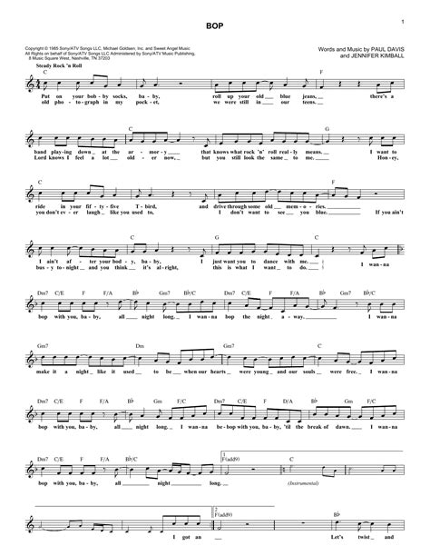 Dan Seals "Bop" Sheet Music Notes | Download Printable PDF Score 85195