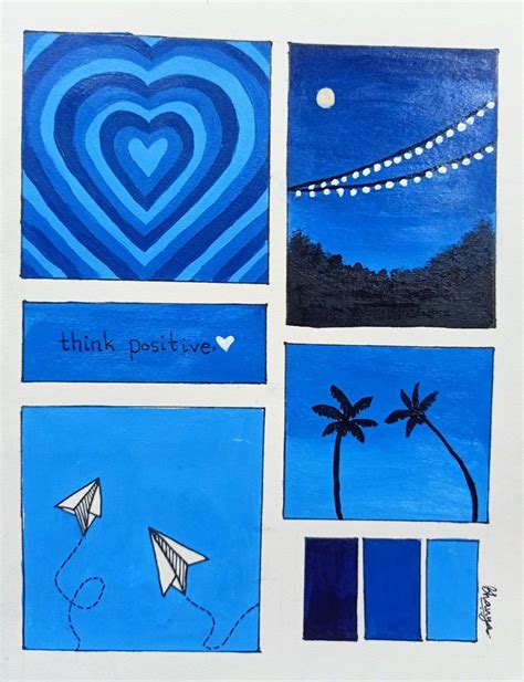 blue aesthetic painting idea easy beginner heart sky trees cute | Small ...