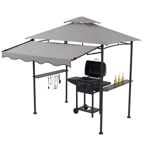 Buy Double Tiered Grill Gazebo 5x8, Outdoor BBQ Patio Canopy Tent with Stretchable Side Awning ...